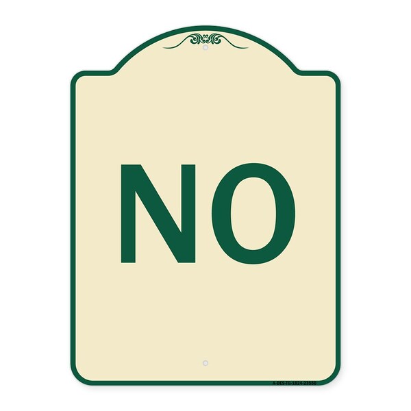 Designer Series Sign-No, Tan & Green Heavy-Gauge Aluminum Sign, 24" x 18", TG-1824-23550